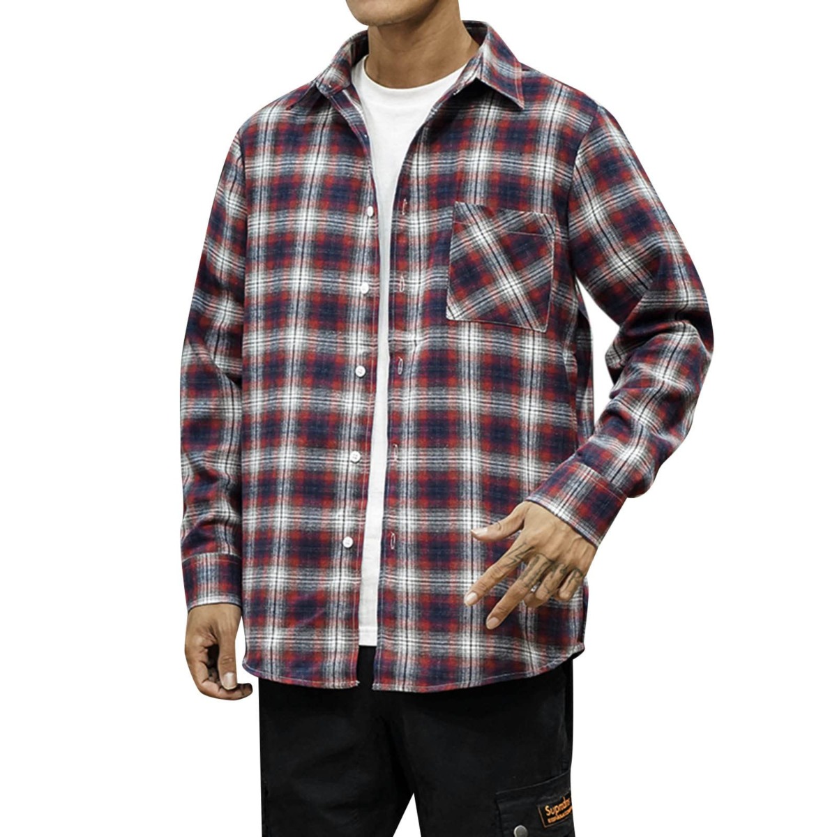 Shacket Jacket Men Oversized Flannel Plaid Shirts for Men Long Sleeve Button Down Shirts Blouse Tops Mens Jacket Shirt | The Storepaperoomates Retail Market - Fast Affordable Shopping