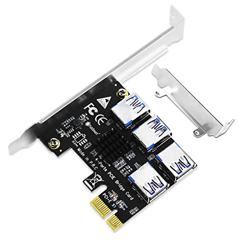 FebSmart PCIE X1 Interface to 4-Ports PCIE Bridge Card, Expand 1X PCIE to 4-Ports PCIE by USB-A Interface for VER006C GPU Risers, PCIE Risers-Light Up 4X GPUs on ETH Miner Rigs Systems (PCIE-T4)