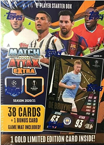 2020-21 TOPPS MATCH ATTAX CHAMPIONS EUROPA LEAGUE EXTRA 2 PLAYER Factory Sealed STARTER PACK BOX 38 Cards Includes 1 Gold Limited Edition Card Game Mat Included… Chase Man of the Match, Hat Trick Heroes, Rising Stars, Star Players and 100 Club Foil Inse
