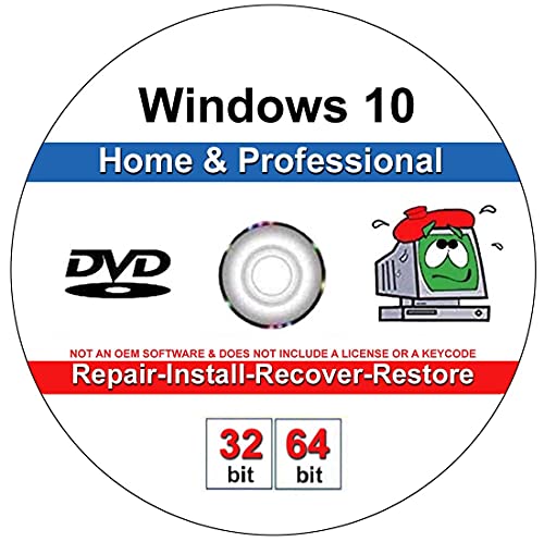 Compatible Windows 10 Home and Professional 32/64 Bit Repair, Install, Recover & Restore DVD