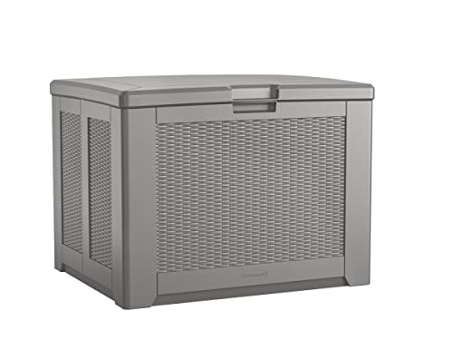 Rubbermaid Outdoor Deck Box, Medium, Weather Resistant, Gray for Lawn, Garden, Pool, Tool Storage, Home Organization