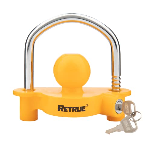 RETRUE Universal Coupler Lock Trailer Locks Ball Hitch Trailer Hitch Lock Adjustable Security Heavy-Duty Steel fits 1-7/8 Inch, 2 Inch, 2-5/16 Inch Couplers Yellow