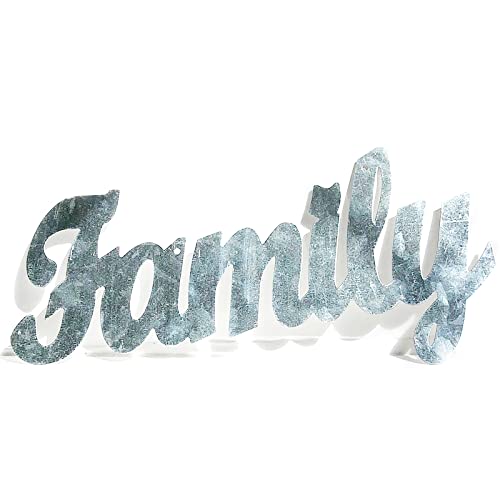 Galvanized Metal Word Family for Home Decor 11×5” Rustic Large Metal Cutout Letter for Crafting Projects Wreath DIY Supplies Farmhouse Room Decorations, Cute Holiday Christmas Wall Hanging Silver
