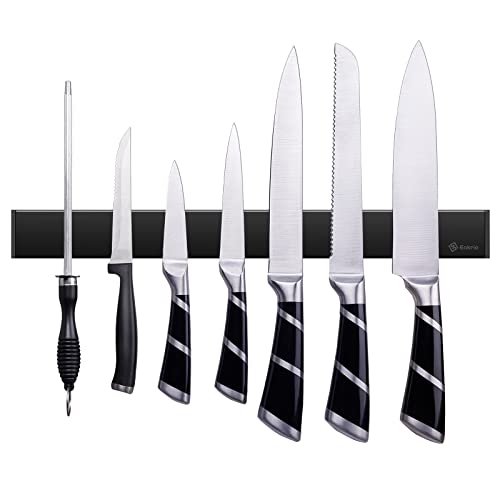 Magnetic Knife Holder for Wall, Enkrio 16 Inch Black Stainless Steel Knife Magnetic Strip No Drilling, Kitchen Magnet Knife Holder Strip Knife Rack Knife Bar