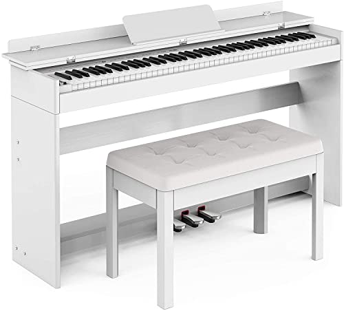 Setting 88-Key Weighted Digital Piano, Electric Upright Piano with 3-Pedal Unit Board, LCD Screen, Multi-Functional Full Size Keyboard & Power Adapter for Beginner/Adult (White), 53.5×29.9×12.2”
