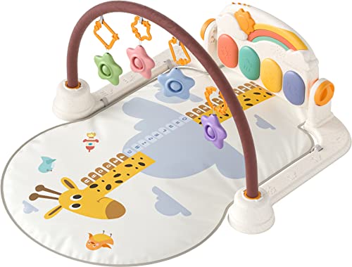 TUMAMA Baby Gym Activity Play Mat with Sounds,Lights and Music,Kick and Play Piano Gym,Early Development Light Up Playmat Toy Gift for Newborn Infants 0,3,6,9months (Giraffe)