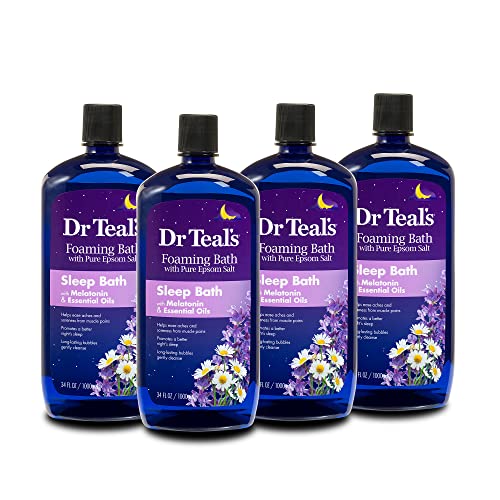 Dr Teal’s Foaming Bath with Pure Epsom Salt, Melatonin Sleep Soak with Essential Oil Blend, 34 fl oz (Pack of 4)