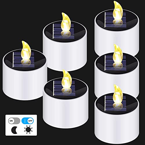 Solar Tea Lights,6PCS Waterproof Solar Power Tealights Outdoor,Flameless Flickering LED Tealight Candle with Dusk to Dawn Light Sensor,Reusable Candle Lights for Party,Garden Camping Home Decor