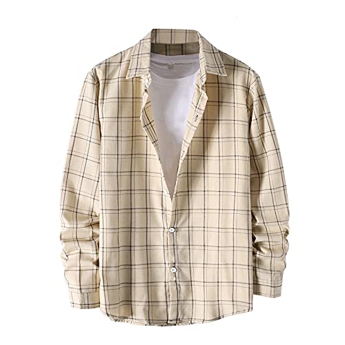 Shirt Jackets for Men,Men’s Casual Wool Blend Plaid Shirt Jacket Loose Button Down Shacket Coat Beige Plaid Jacket