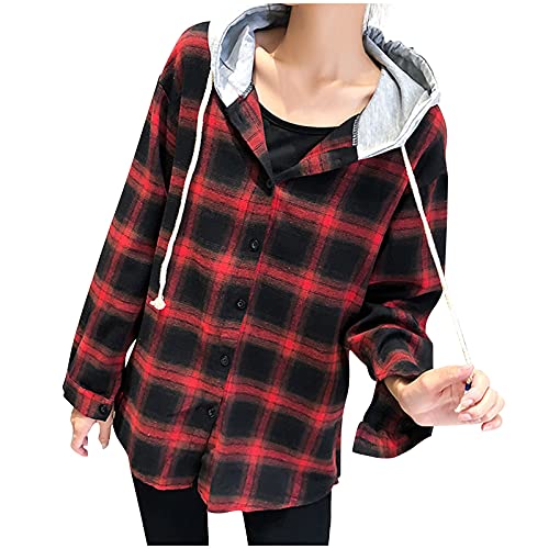 Mens Flannel Jacket,Mens Flannel Plaid Shackets Lapel Button Down Pocketed Long Sleeve Shirt Jackets Red Plaid Jacket