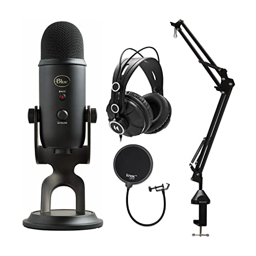 Blue Microphones Yeti Blackout USB Microphone Streamer and Podcast Bundle with Creator/Producer Accessories – Great Mic for Gaming, Podcasts, Streaming, Singing, and Studio Recording (4 Items)
