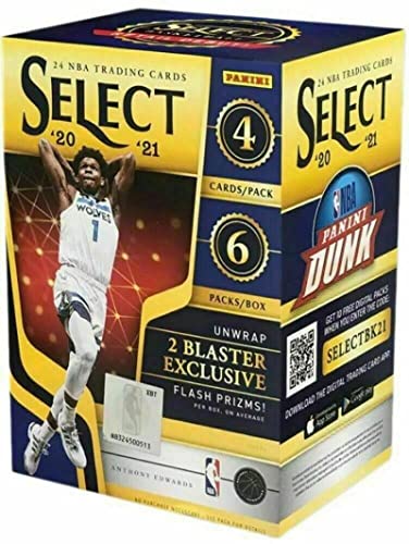 2020-21 Panini Select NBA Basketball Factory Sealed Blaster Box 24 Cards 6 Packs of 4 Cards. Find 2 Blaster Exclusive Flash Prizms Per Box. Chase autographs and rare parallel rookie cards of Lamelo Ball, Anthony Edwards, Tyrese Haliburton, Wiseman and Oth