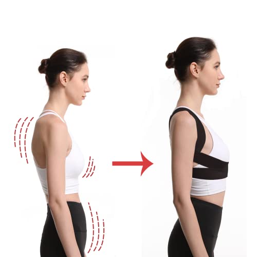 Posture Corrector for Women – Focuswell Adjustable Upper Back Brace Spine Straightener Back Support Breathable Body Corrector for Shoulder, Pain Relief, Neck, Clavicle (S-M, Black)