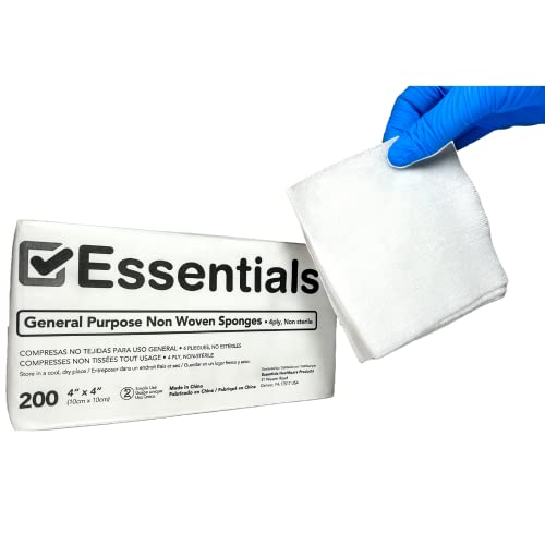 Essentials Non-Sterile Gauze Sponges – 200 Count, 4-Ply, 4’’ x 4’’ Gauze Pads, One Package, Non-Woven Gauze Sponges, Wound Care Product for First Aid Kit/Medical Facilities