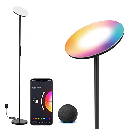 Banord Smart Floor Lamp, 24W RGBW LED Floor Lamp WiFi Lamp Compatible with Alexa, Dimmable Torchiere Floor Lamp for Bedroom LivingRoom Lamp Bright Modern Tall Standing Lamp Music Sync Balck Floor Lamp