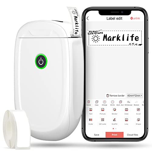MARKLIFE P11 Label Makers, Portable Thermal Sticker Printer Machine with Tape, Inkless & Wireless, Labelmaker for The Home Edit and Office Organization, White