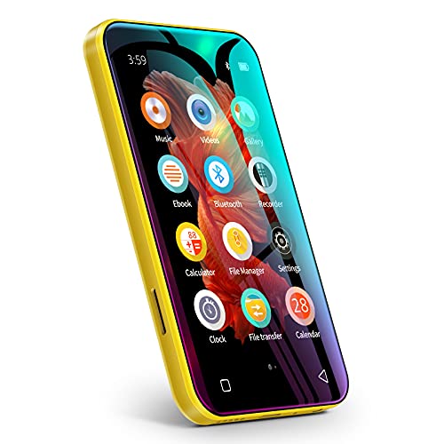 TIMMKOO MP3 Player with Bluetooth, 4.0″ Full TouchScreen Mp4 Mp3 Player with Speaker, Portable HiFi Sound Mp3 Music Player with Bluetooth, Voice Recorder, E-book, Supports up to 512GB TF Card (Yellow)