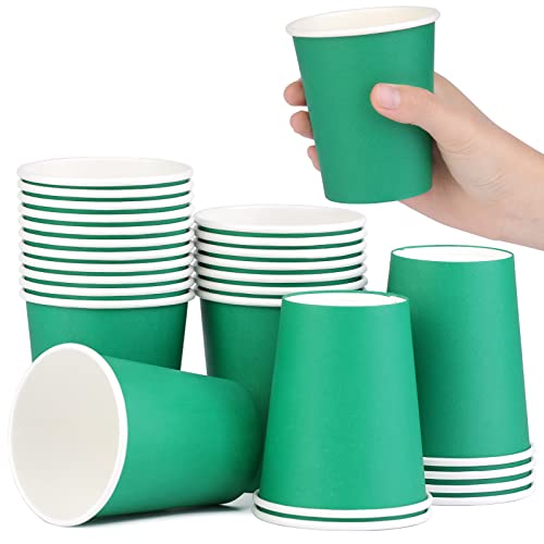 Giwrmu 25 Pack Disposable Paper Cups, 8 oz Paper Hot Cups, Green Coffee Cups Disposable To Go, Hot Cold Beverage Paper Cups, Ideal for Parties, Wedding, Home Kitchens and Office (Green)