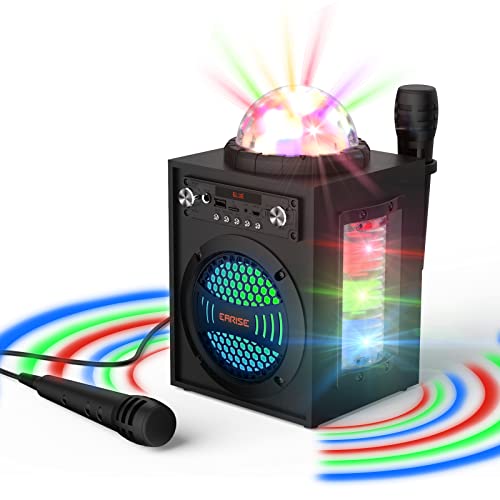EARISE T12 Pro Portable Karaoke Machine for Kids and Adults, Bluetooth PA System with 2 Microphones, Room-Filling Disco Light Show with Ring Floor Light, Perfect for Family Parties