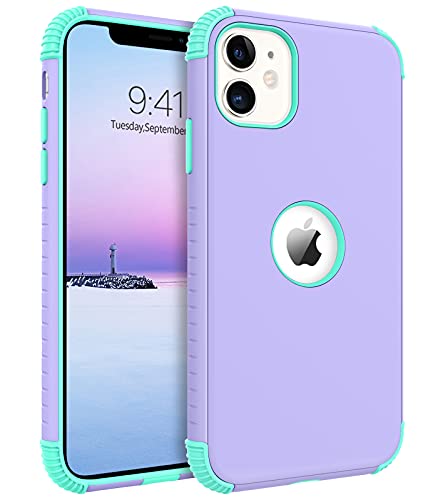 BENTOBEN iPhone 12 Case, Phone Case iPhone 12 Pro, Heavy Duty 2 in 1 Full Body Rugged Shockproof Protection Hybrid Hard PC Bumper Drop Protective Girls Women Boy Cover for iPhone 12/12 Pro,Purple/Mint