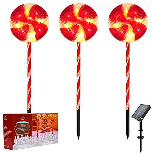 3Pcs Giant Solar Christmas Candy Cane Lights Outdoor Decorations Pathway Driveway Markers Lawn Garden Yard Christmas Decor