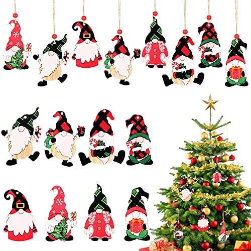 Christmas Wooden Gnome Ornaments Gnome with Hat Wooden Sign Xmas Tree Hanging Decor Swedish Tomte Hanging Tags Wood Cutouts Gnome Ornaments for Home Decoration Holiday Farmhouse, 8 Styles (32)