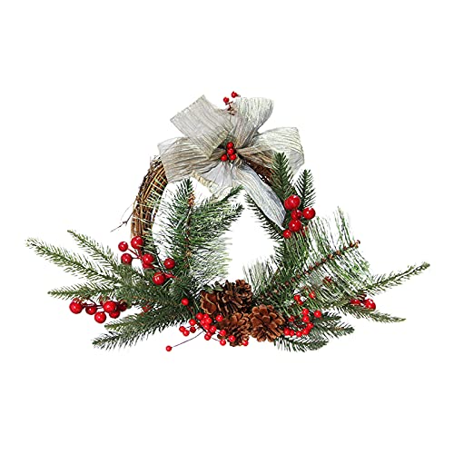 GWOKWAI Artificial Christmas Wreath, 9.84In Christmas Pine Rattan Wreath with Berry, Green Pine Twig Wreath for Front Door Decorations Home Farmhouse Wall Decor
