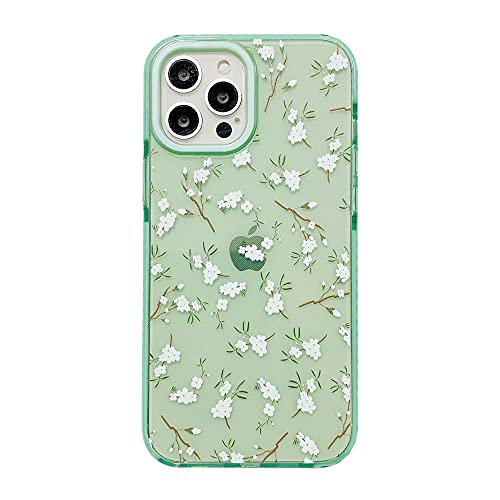 Simple Floral Flowers Mint Green Clear Phone Case for iPhone 12 Pro Max 6.7 inch Cute Women Phone Cover Skin Protective for Apple iPhone 12ProMax Cases