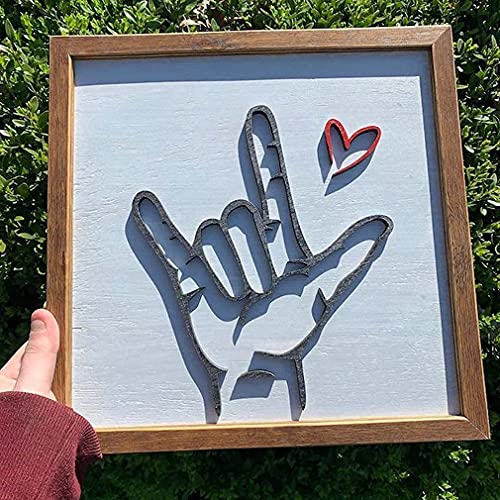10″ Hand Symbol for Love Sign,The Original I Love You Sign Language Wooden Sign,Creative Crafts Wall Art Hanging Ornament for Home Living Room Bedroom Decoration (2pcs)