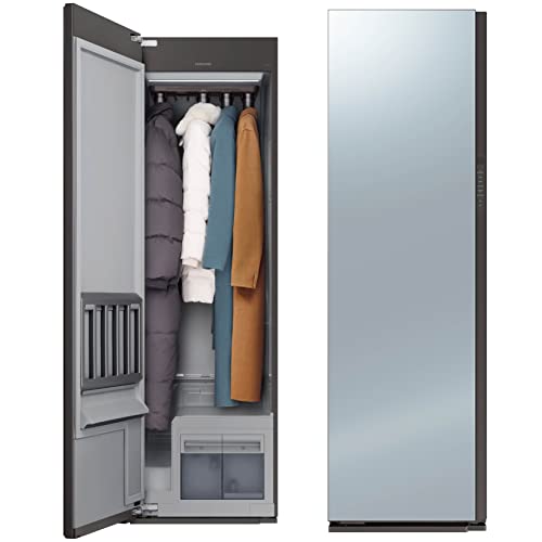 SAMSUNG 24” AirDresser Grand 5 Hanger Clothing Care System w/ Steam Refresh, Sanitizer, Air Dresser Cabinet Steamer for Clothes, Garments, Relaxes Wrinkles, DF10A9500CG/A1, Crystal Mirror