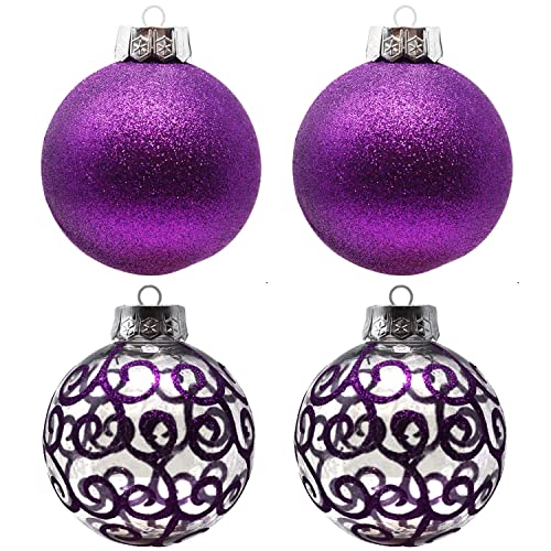 Sleetly Large Christmas Tree Shatterproof Balls Ornaments, 4.72″ with Ribbon Hangers, Set of 4, Purple