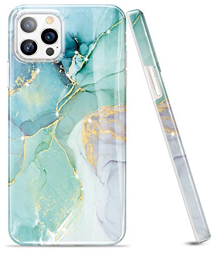 luolnh Gold Glitter Sparkle Case Compatible with iPhone 13 Pro Case Marble Design Shockproof Slim Soft Silicone TPU Bumper Cover Phone Case for iPhone 13 Pro 6.1 Inch 2021-Abstract Mint