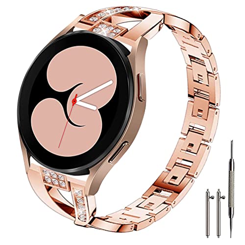 Sankel Compatible for Samsung Galaxy Watch 5/4 40mm/44mm Bands,Women Metal Replacement Chain Bling Bracelet Strap Wristband for Galaxy Watch 5 Pro/Watch 4 Classic/Active 1&2 /Watch 3 41mm (Rose Gold)