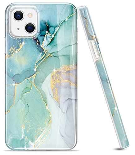 luolnh Gold Glitter Sparkle Case Compatible with iPhone 13 Case Marble Design Shockproof Slim Soft Silicone TPU Bumper Cover Phone Case for iPhone 13 6.1 Inch 2021-Abstract Mint