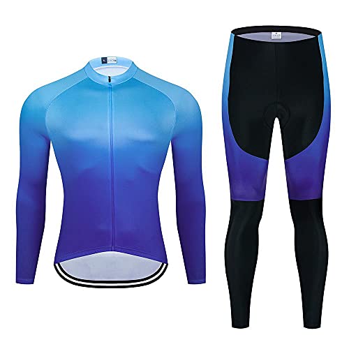 Men’s Cycling Jersey Set Long Sleeve Cycling Clothing Road Bike Shirts Bicycle Jersey with 20D Gel Padded Long Pants