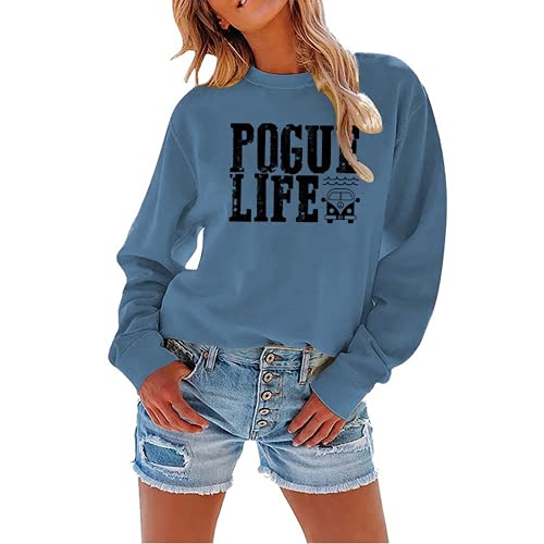 Noffish Women Long Sleeve Pogue Life Sweatshirt (Blue,Medium)