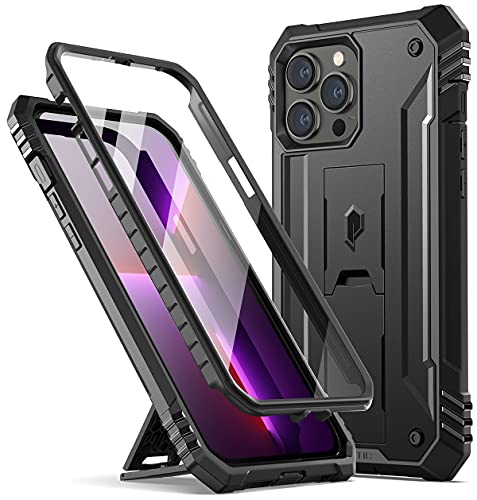 Poetic Revolution Series Case for iPhone 13 Pro Max 6.7 inch (2021 Release), Full-Body Rugged Dual-Layer Shockproof Protective Cover with Kickstand and Built-in-Screen Protector, Black