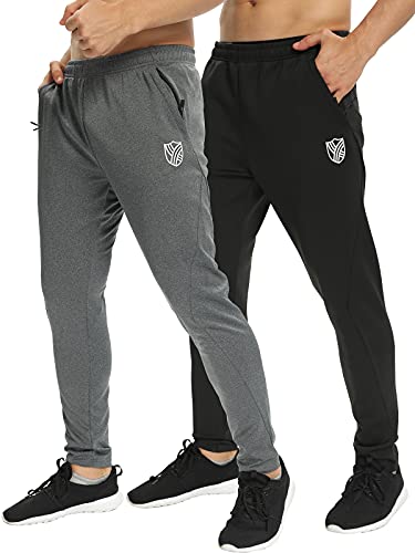 Komprexx 2 Pack Men’s Sweatpants with Zipper Pockets Open Bottom Tapered Athletic Jogger Pants for Men Running, Training, Workout, Gym