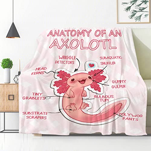Anatomy of an Axolotl Blanket Throw, Mexican Salamander Flannel Fleece Blanket Perfect Axolotl Lover Gift, Lightweight Soft Animal Blanket Suit for Sofa Bed Couch Travel 50″x40″ S for Kids