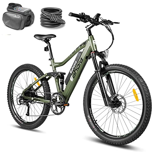 eAhora 30Mph AM100 Plus 750W Peak Electric Mountain Bike 27.5” Electric Bike for Adults 48V 14AH Battery,Dual Suspension,9 Speed Gears