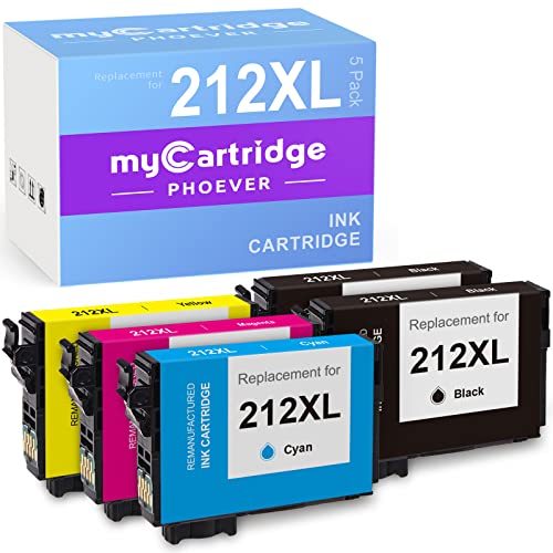 myCartridge PHOEVER Remanufactured Ink Cartridge Replacement for Epson 212XL 212 XL T212XL for Expression Home XP-4100 XP-4105 Workforce WF-2850 WF-2830 Printers(Black,Cyan,Magenta,Yellow) 5-Pack