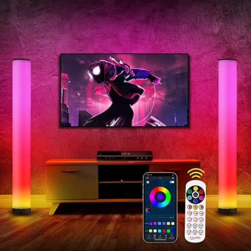 RGB Floor Lamp 2 Pack, Modern Floor Lamp, 41″Tall Reactive Music Modes Standing Lamp RGB Multiple Colors Changing LED Bulbs for Living Room/Bedroom/Office, LED Ambient Lamp with Remote & APP Control