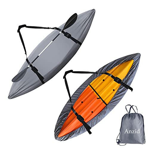 Anzid Kayak Cover 420D Thicken Waterproof for Outdoor Storage, Dust Cover-UV Sunblock Shield Protector Kayak Canoe Cockpit Accessories for Indoor/Outdoor Storage(10.1ft~11.4ft/3.1~3.5m,Grey)