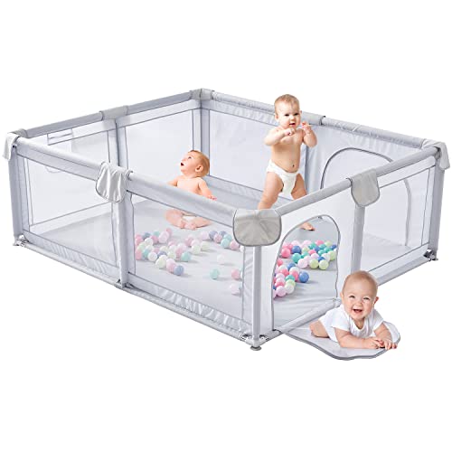 BOJOY Baby Playpen, Playpen for Babies (73x61x27inch), Kids Safe Play Center for Babies and Toddlers, Extra Large Playpen, Sturdy Play Yard for Toddler,Children’s Fences Play Area(Grey)