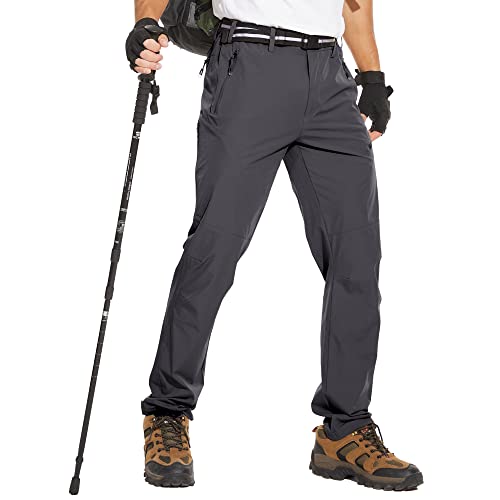 NOUKOW Men’s Outdoor Hiking Pants, Lightweight Quick Dry Pants, Water Resistant Stretch Fishing Pants 6 Zip Pockets & Belt Dark Grey