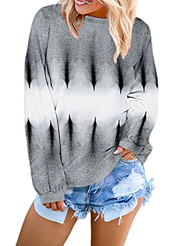 Eytino Women Colorblock Tie Dye Long Sleeve Crew Neck Oversized Pullover Sweatshirt Tops,XX-Large Grey