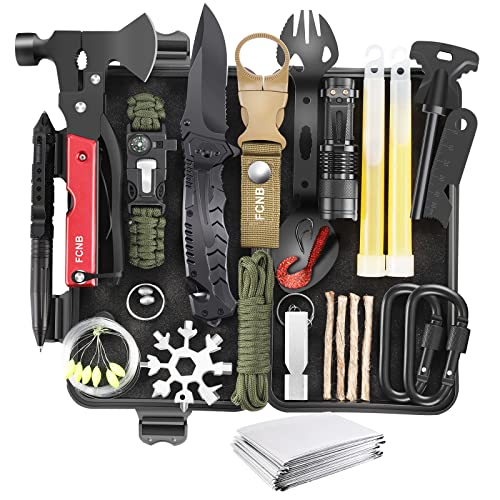 Survival Kit 34 in 1,Stocking Stuffers Camping Accessories Survival Gear Outdoor Multi-Tool Gifts for Men Women (Black)