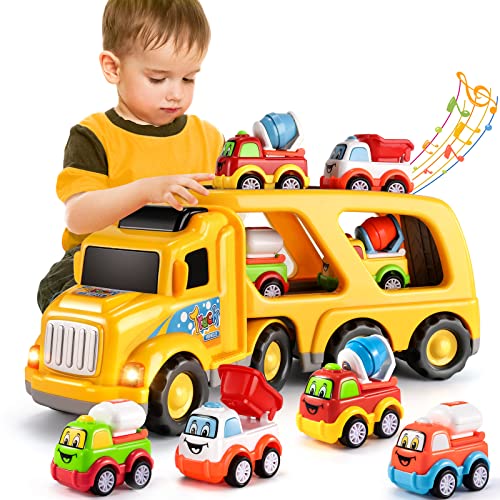 Kids Toys Truck for Toddler Boys Girls Toys for 3 4 5 6 Year Old Boys, 5 in 1 Friction Power Construction Toys Car Carrier Vehicle Toddler Toys Age 2-4 Baby Toys, for Kids Age 3 4 5 6
