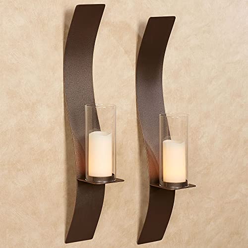 Sinuous Wall Sconce Pair Rich Bronze – Handcrafted Steel – Glass Hurricane – Set of 2 – Metal Sconces Holder for Bedroom, Bathroom, Living Room, Kitchen Walls Large 32 Inches High