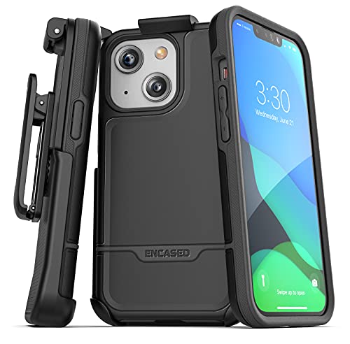 Encased Rebel Designed for iPhone 13 Belt Clip Case (2021) Protective Shockproof Case with Holster (Black)